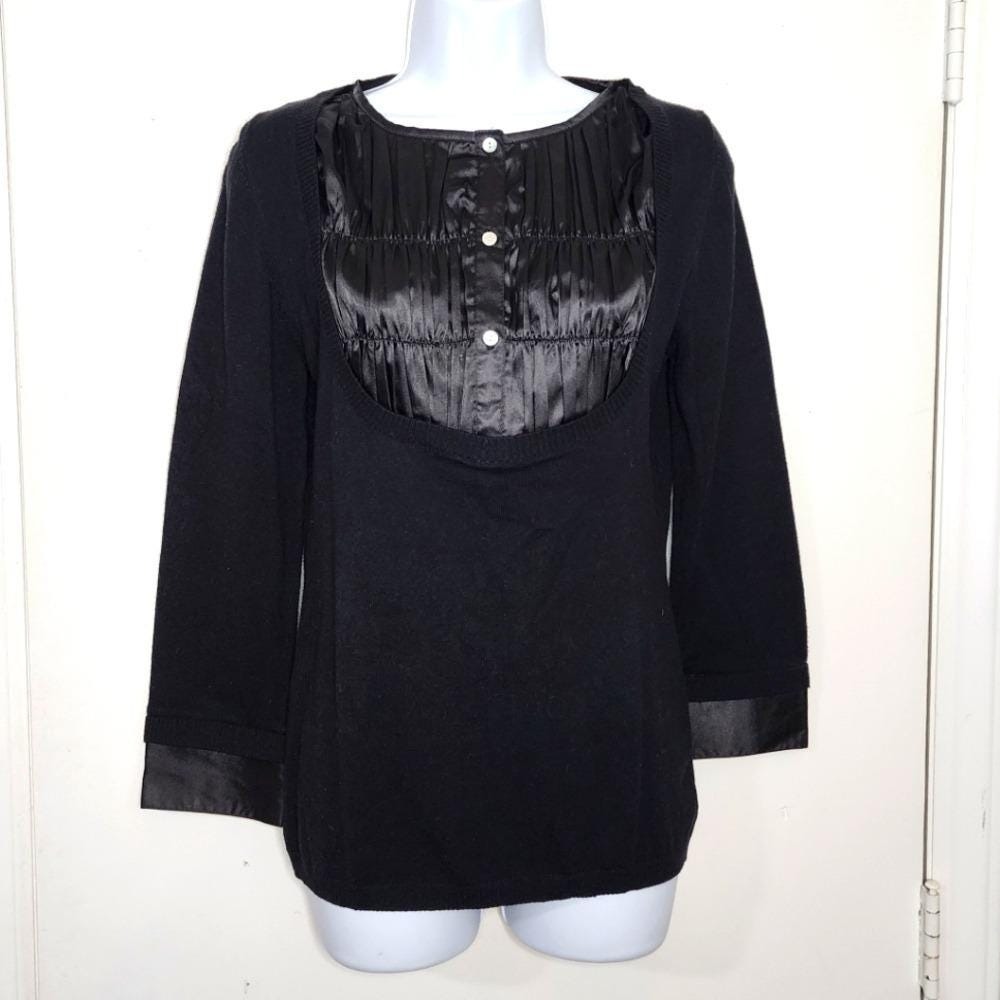Vintage 90s MAX EDITION Size Medium Black Layered Look Satin Bib Sweater